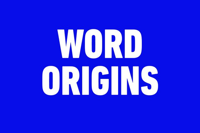 Bold white text reads "WORD ORIGINS" centered on a solid blue background.