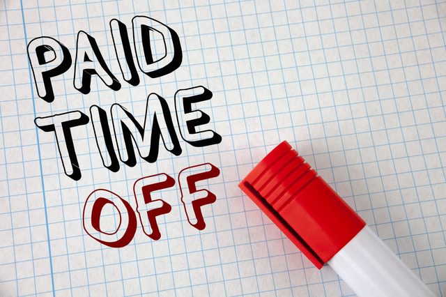 Text "PAID TIME OFF" appears on a graph paper background with a red marker nearby.