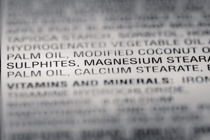 Shallow depth of Field image of Nutrition Facts Preservative Ingredients Information we can find on a grocery Store Product.