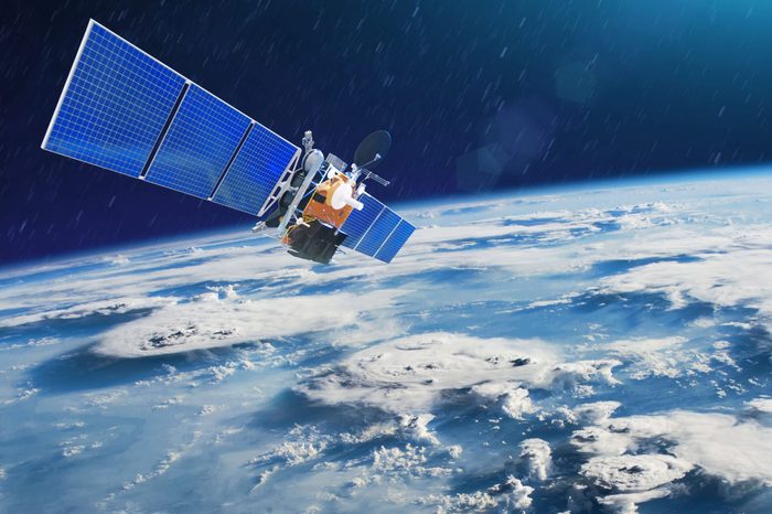 Weather satellite for observing powerful thunderstorms of storms and tornadoes in space orbiting the earth. Elements of this image furnished by NASA.