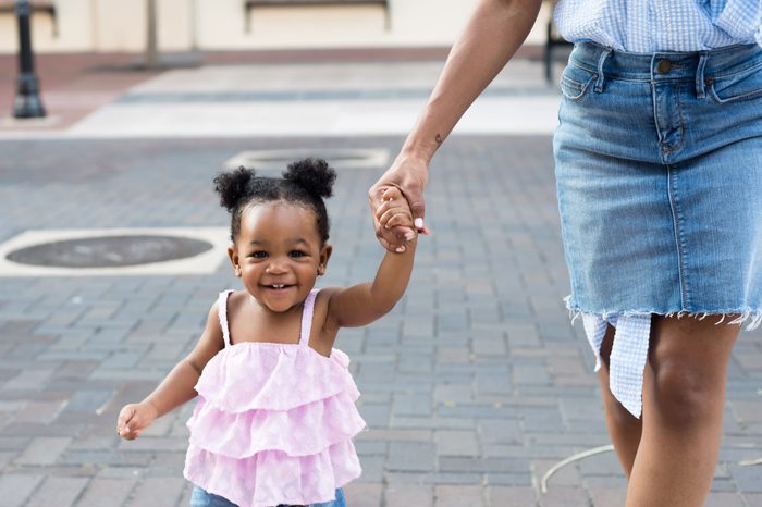 Stylish black mom and daughter