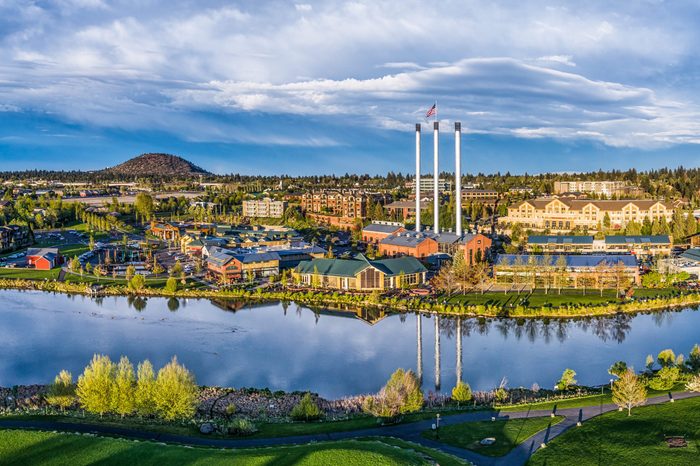 Aerial View of the Old Mill District in Bend, Oregon, USA