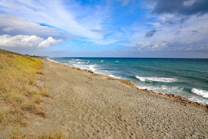 The rocky anastasia limestone rocks at Blowing Rocks Preserve in Hobe Sound, Florida, on Jupiter Island.