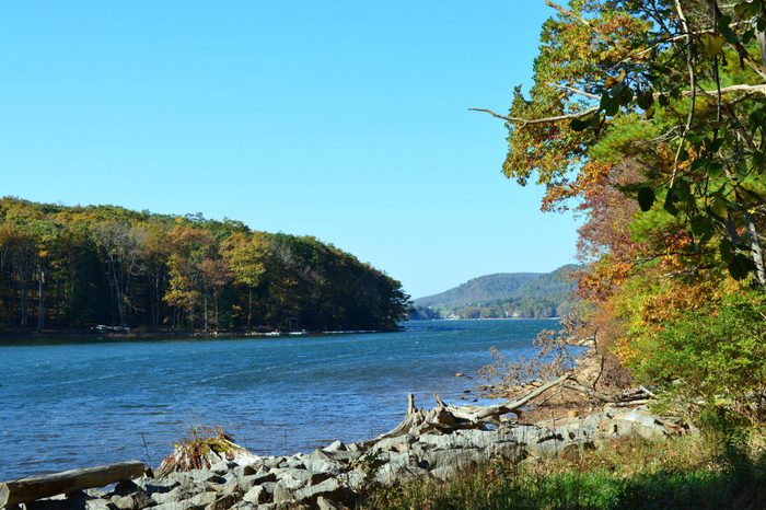 deep creek Maryland lake on a bright fall day