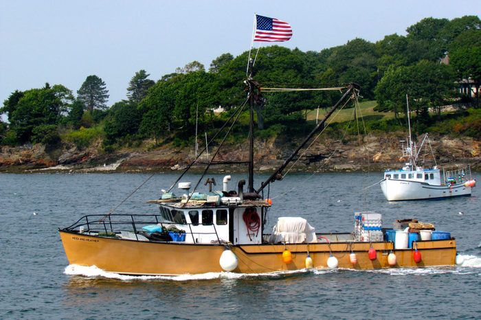 A supply boat departing Chebeague Island for the mainland