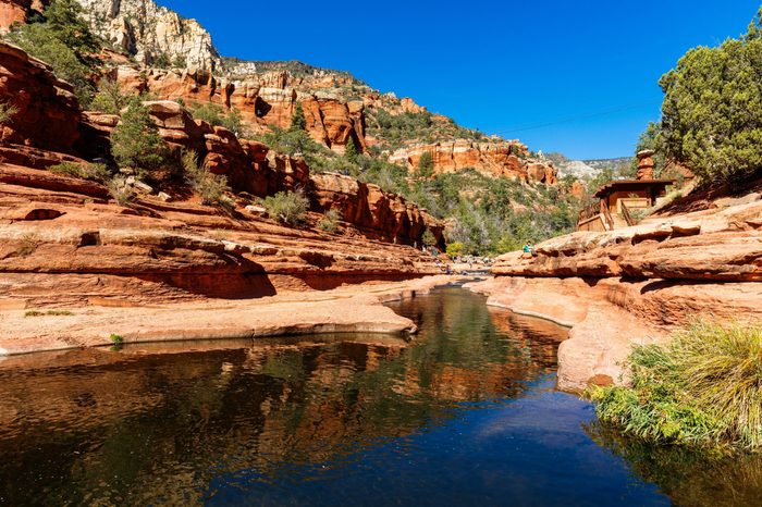 natural rock water slides in the Oak Creek Canyon near Sedona
