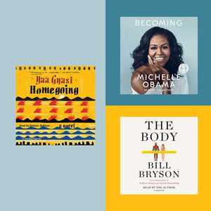Three book covers displayed: â€œHomegoingâ€ by Yaa Gyasi, â€œBecomingâ€ by Michelle Obama, â€œThe Bodyâ€ by Bill Bryson, on a colorful background.