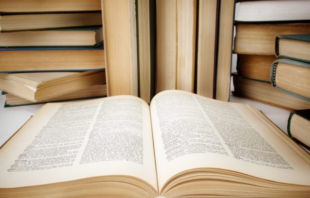 Books , selective focus on nearest part of