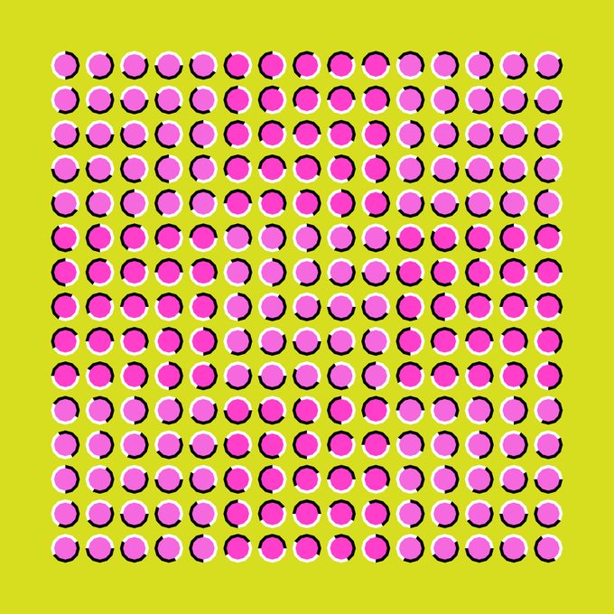 The optical illusion of movement executed in the form of fluctuating pink and lilac polygons