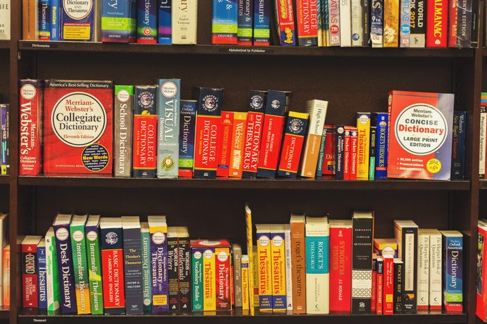 dictionaries on shelf