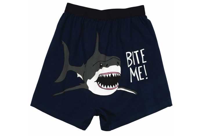 Boxers display a shark graphic with wide open mouth. Text reads 