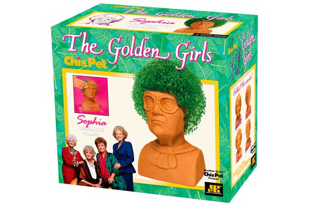 Bust-shaped planter grows green Chia hair, themed around 