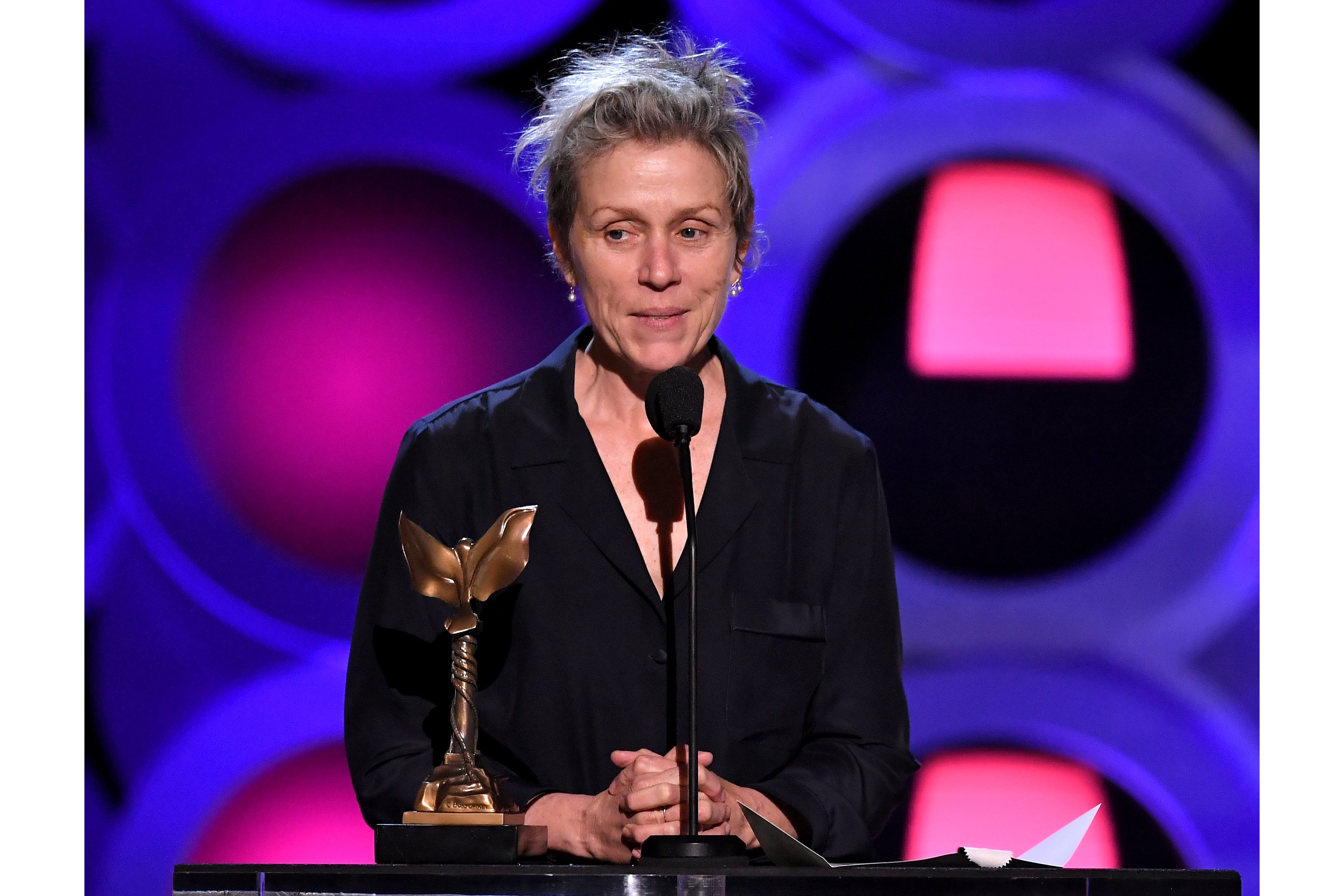 Mandatory Credit: Photo by Rob Latour/Variety/Shutterstock (9447411in) Frances McDormand, 'Three Billboards Outside Ebbing, Missouri' - Best Female Lead 33rd Film Independent Spirit Awards, Show, Los Angeles, USA - 03 Mar 2018
