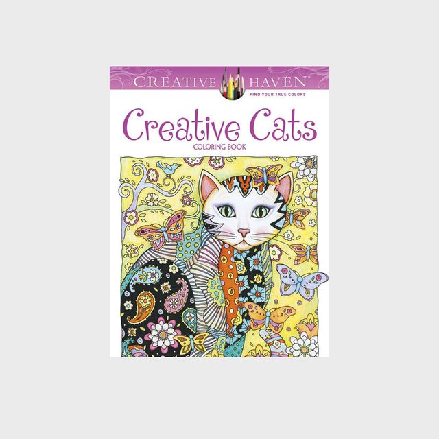 Colorful cat decorated with intricate patterns sits surrounded by butterflies and floral designs. Cover text: 