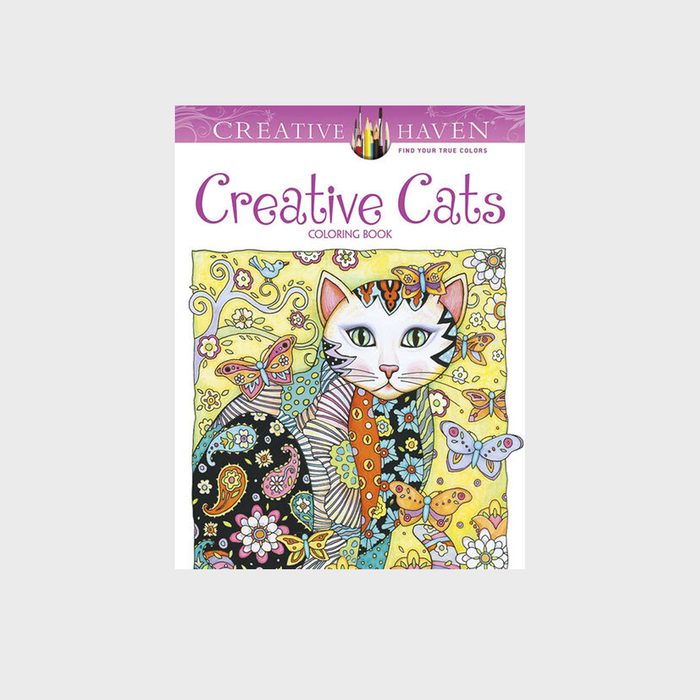 Colorful cat decorated with intricate patterns sits surrounded by butterflies and floral designs. Cover text: 