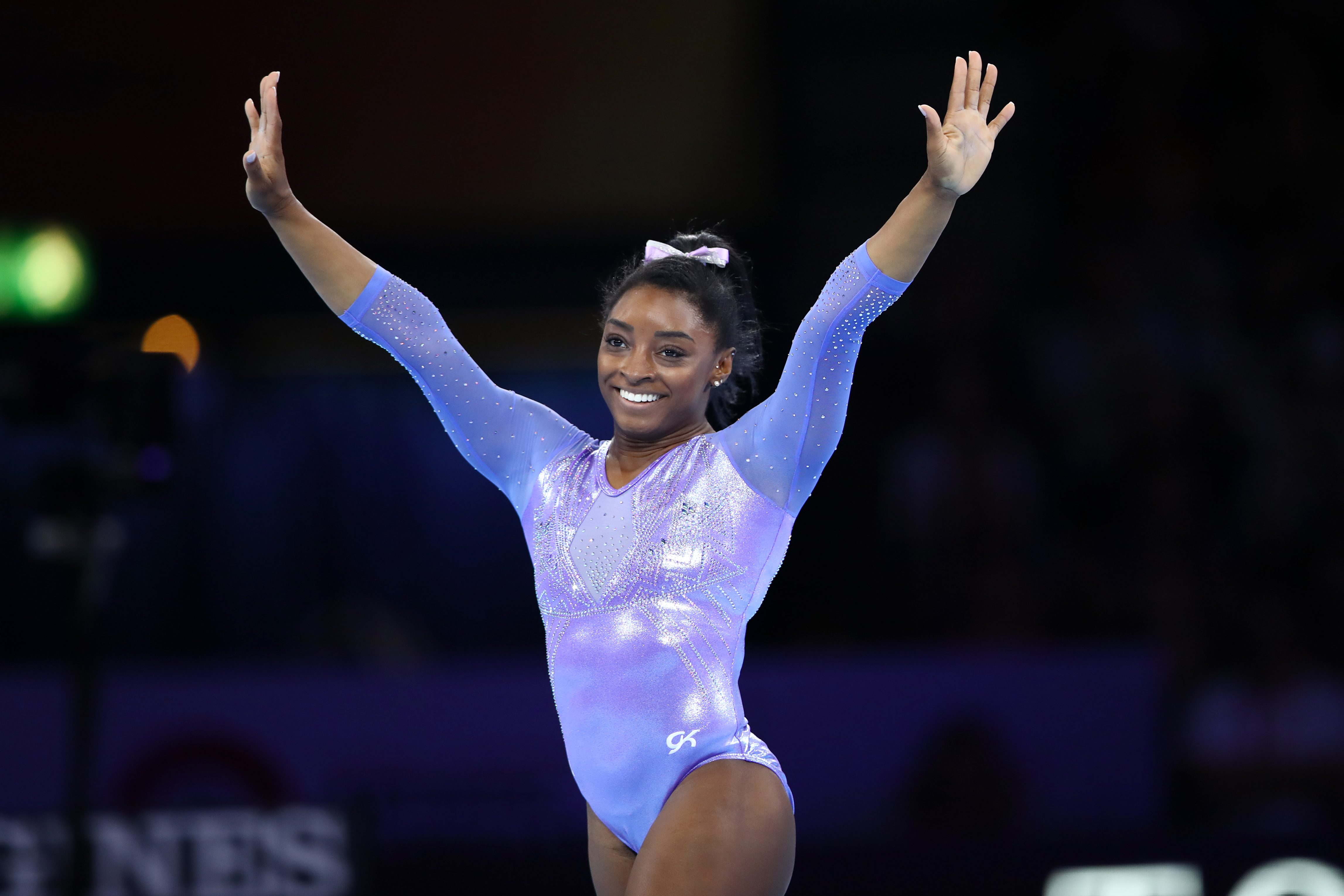 Mandatory Credit: Photo by Aflo/Shutterstock (10443602cx) Simone Biles (USA) - Artistic Gymnastics : The 2019 Artistic Gymnastics World Championships, Women's Apparatus Finals Floor Exercise at Hanns-Martin-Schleyer-Halle in Stuttgart, Germany. Gymnastics World Championships, Day 10, Stuttgart, Germany - 13 Oct 2019