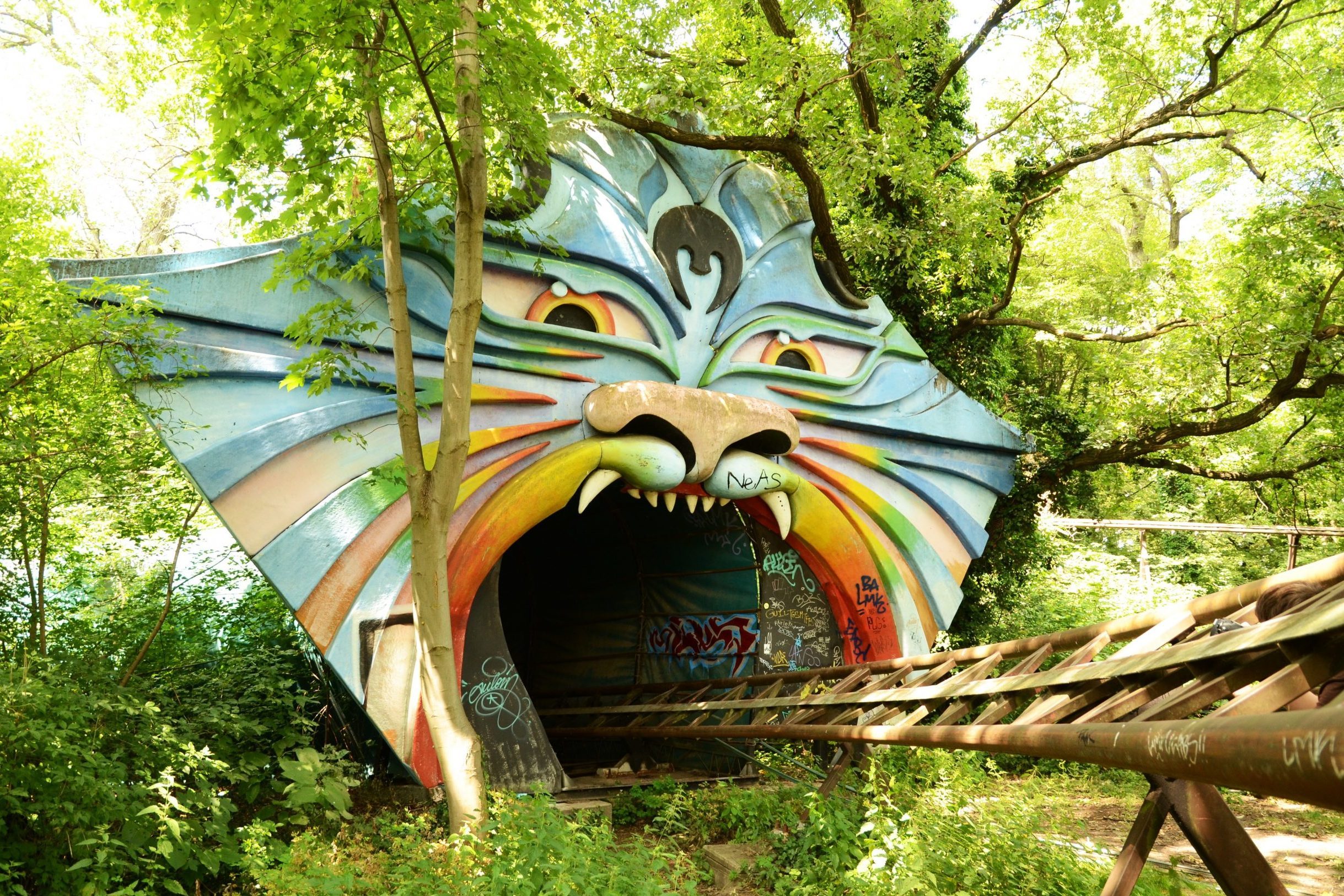 Berlin, Germany – 13 July 2013: An old roller coaster in the abandoned Spreepark in East Berlin, Germany