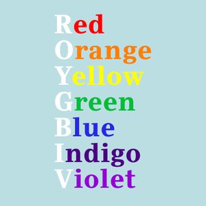 A vertical list illustrates the rainbow colors using 