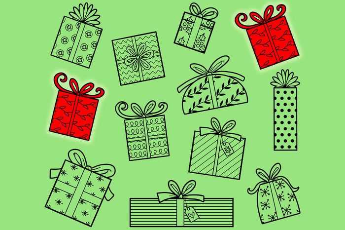 Find two the same pictures, education game for children. Set of Christmas gifts