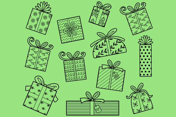 Find two the same pictures, education game for children. Set of Christmas gifts