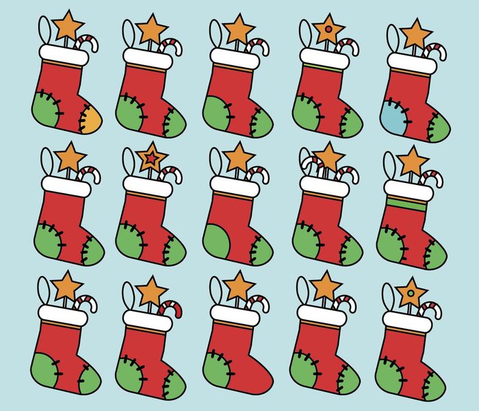 Find the same pictures children educational game. Find equal pairs of christmas socks kids activity. New Year winter holidays theme.