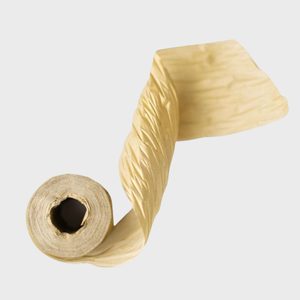 A textured roll of light brown paper unfurls against a plain white background.