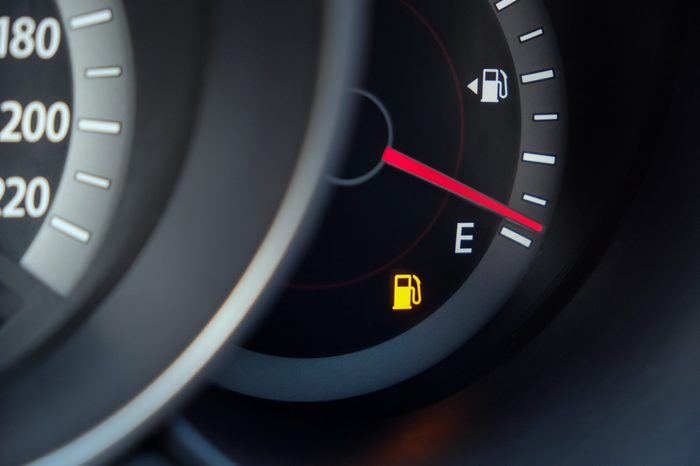 Fuel gauge with warning indicating low fuel tank