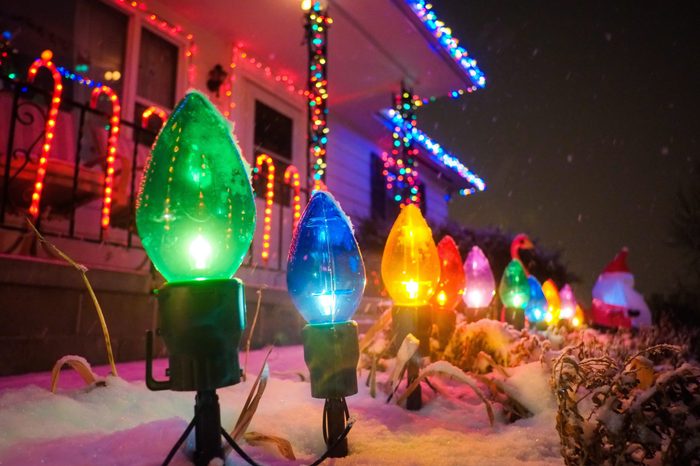 Christmas lights adorn a house in Omaha, Nebraska.