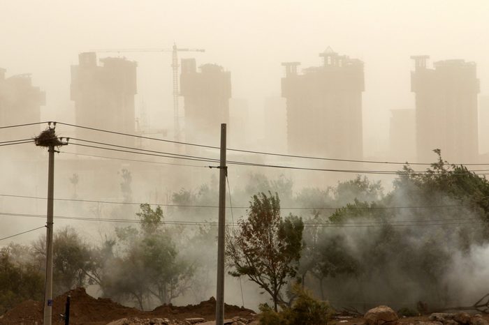 View of Yinchuan city (Ningxia province, China) during sand storm