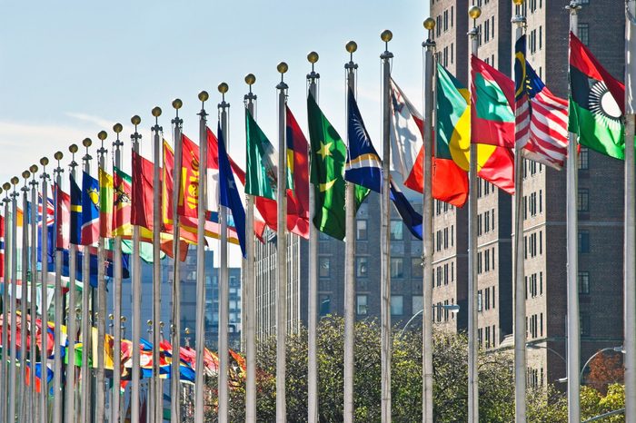 Flags of all nations outside the UN in New York City.