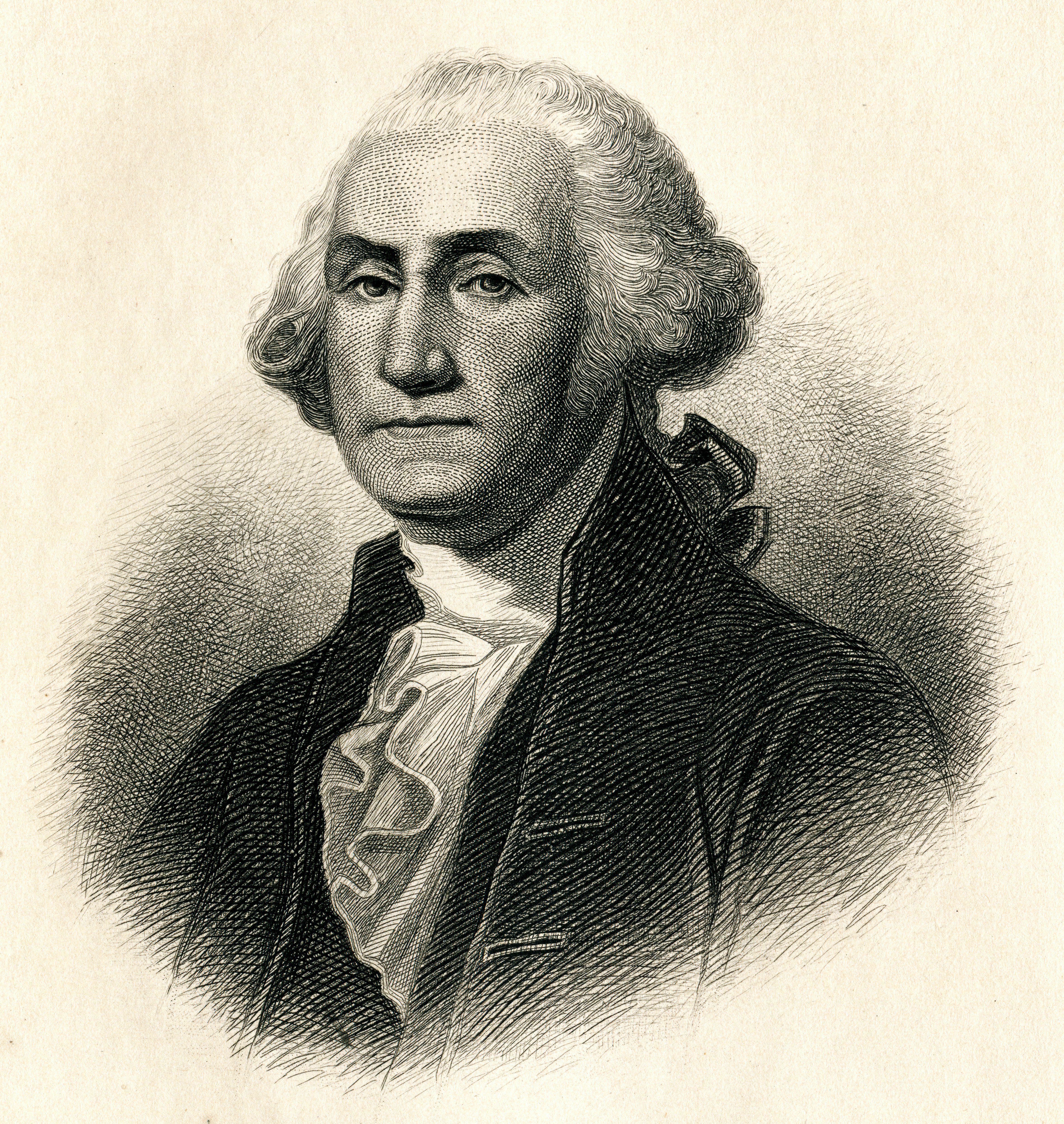 Engraving shows an older man with white hair in formal attire, gazing forward. The background is textured and neutral.