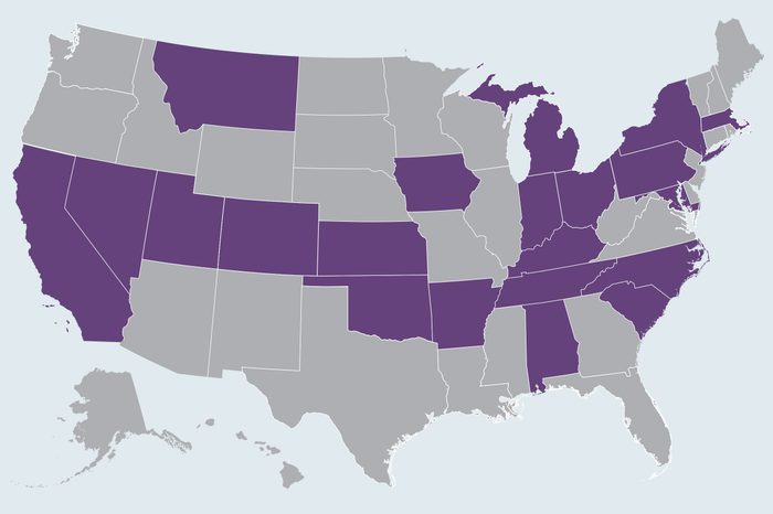 map showing state(s) to travel to in january