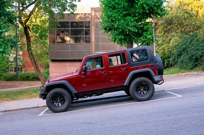 Car parked on the steep hill.