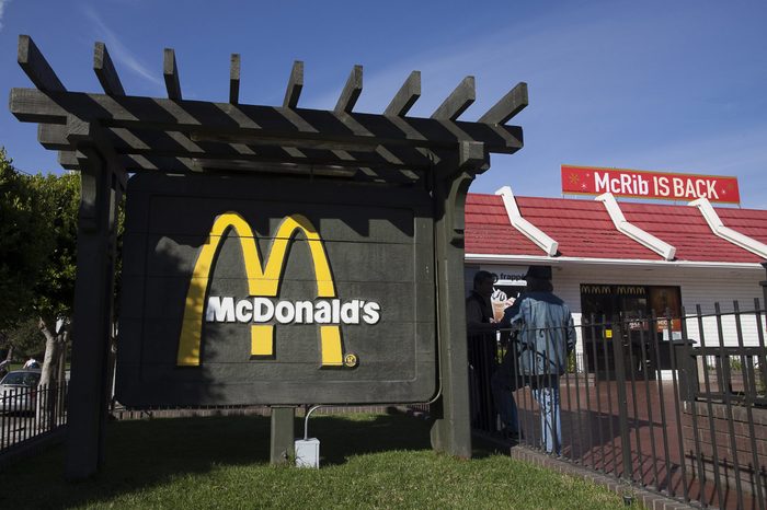 mcdonalds restaurant with a "mcrib is back" sign