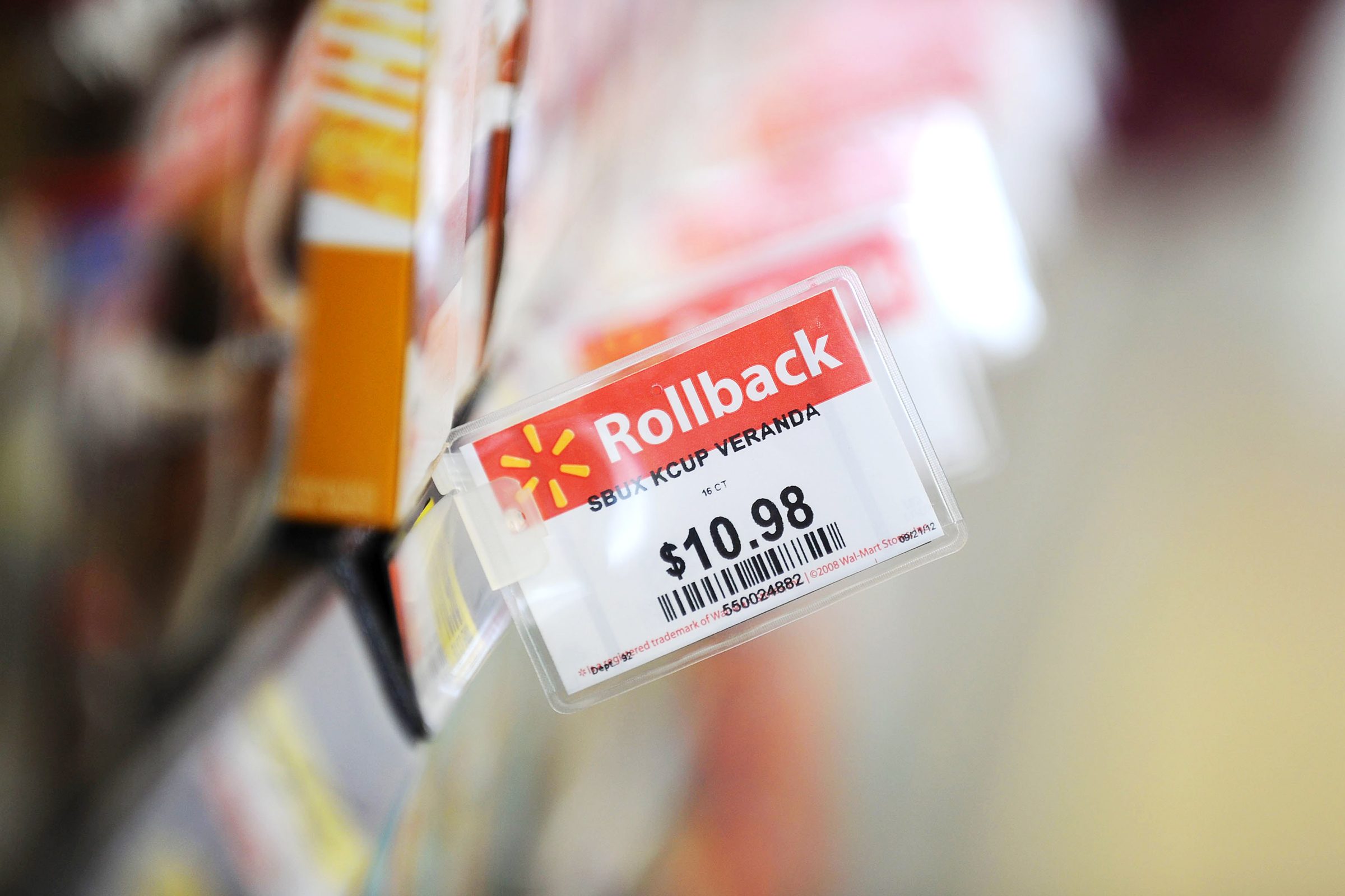 Walmart rollback sign at the store