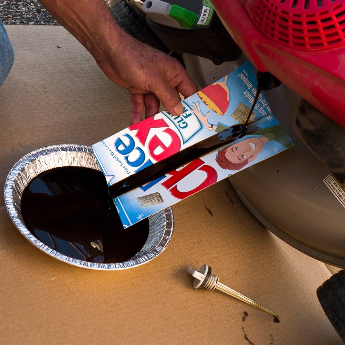 cereal box oil funnel