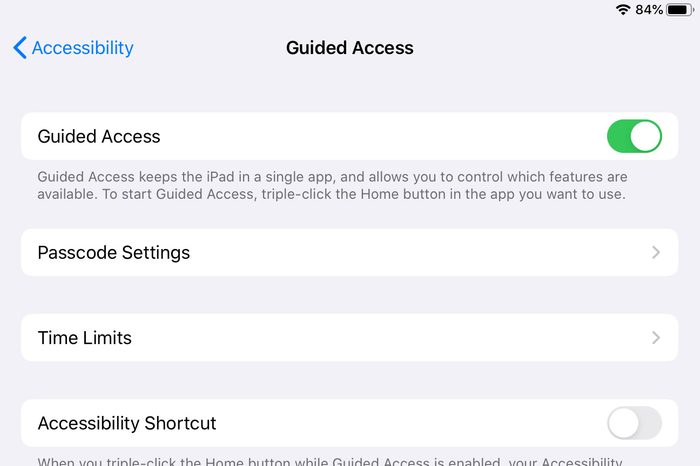 ipad screenshot guided access settings