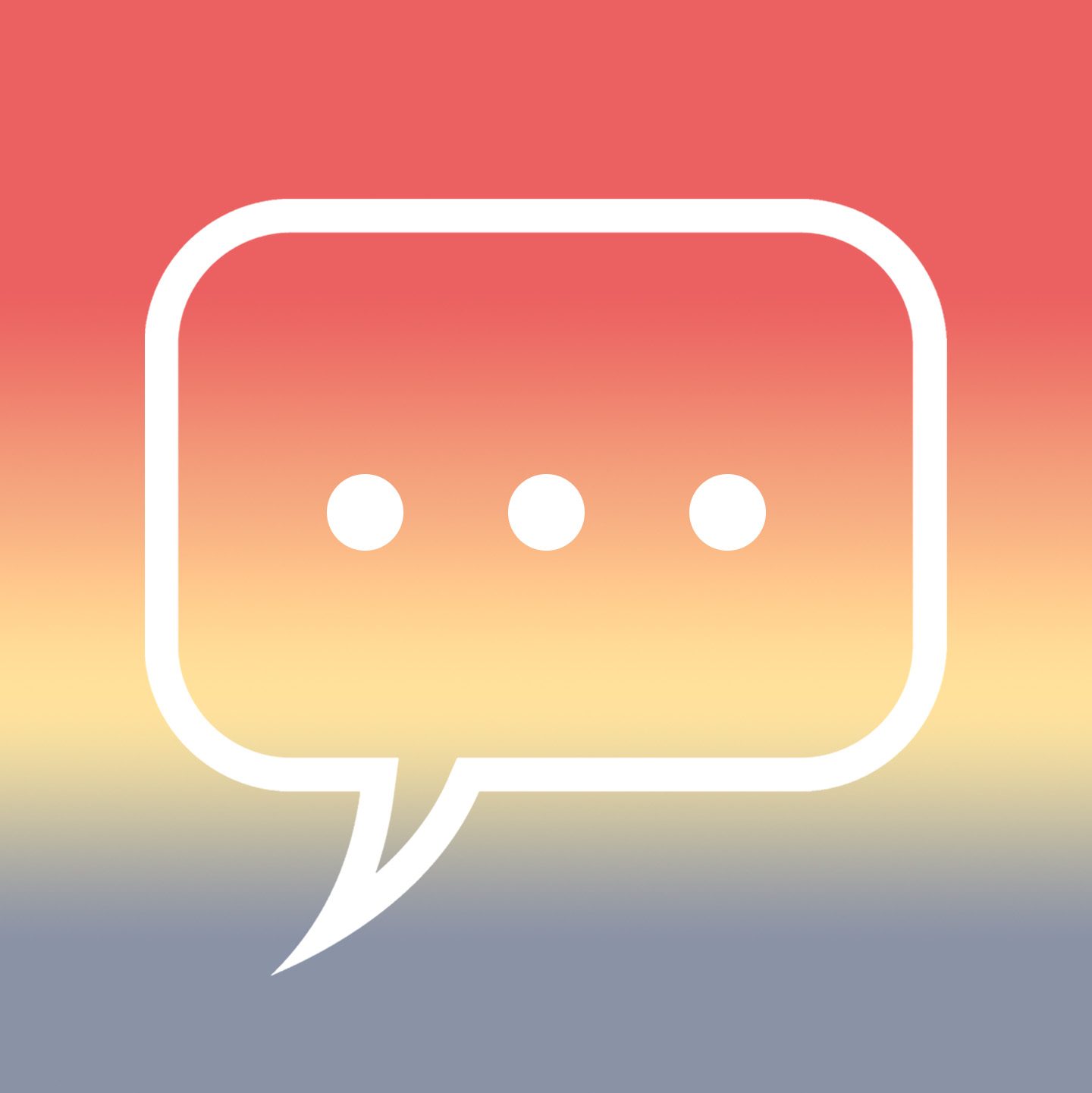 A speech bubble icon contains three ellipsis dots, set against a gradient background transitioning from red to blue.