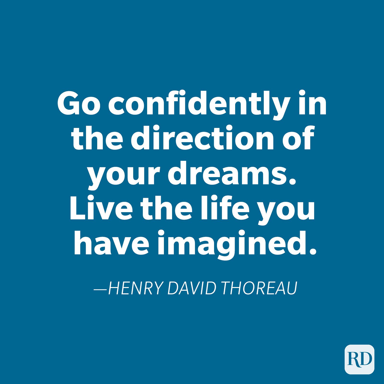 Text on a blue background encourages pursuing dreams confidently, quoting Henry David Thoreau.