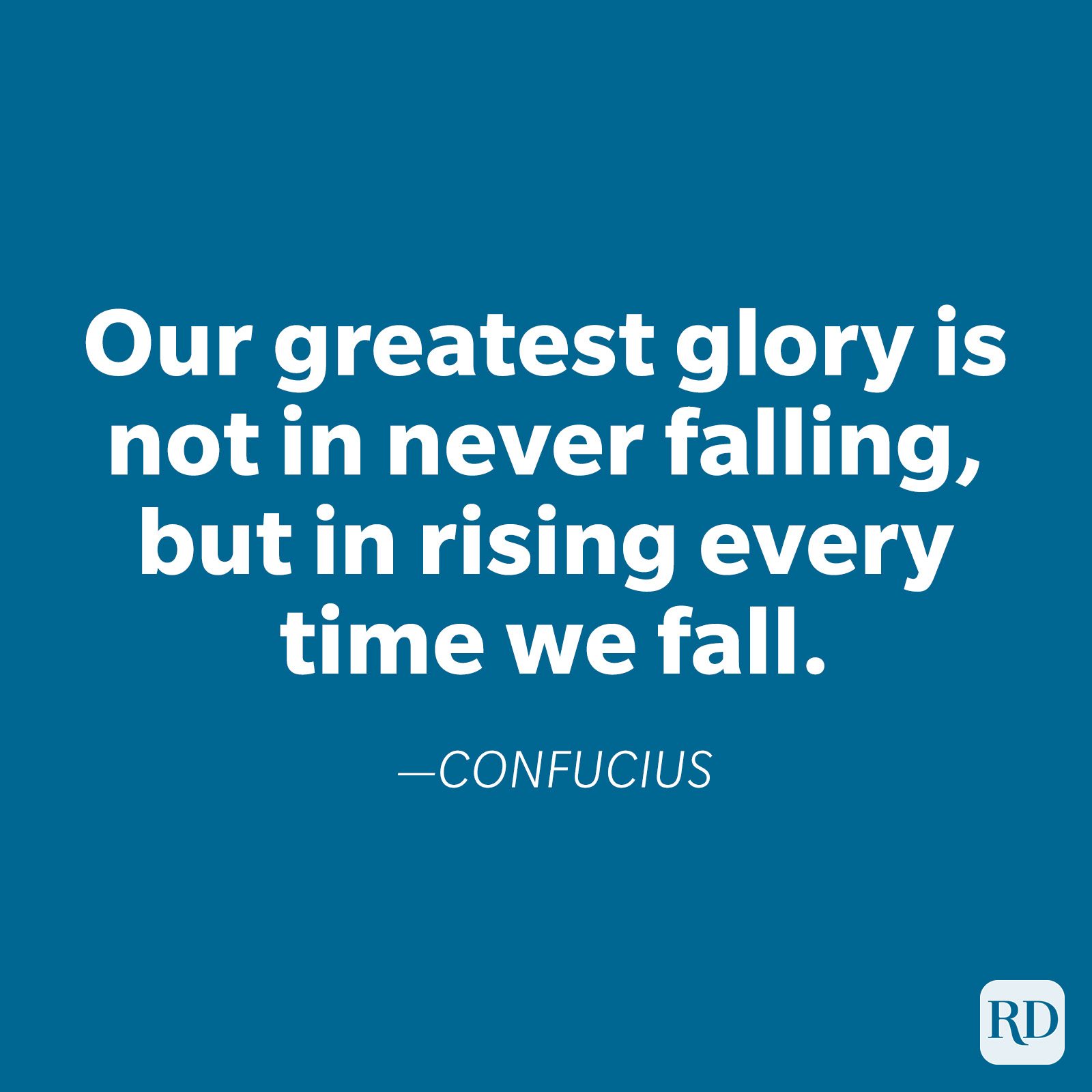 White text displays a Confucius quote about resilience against a blue background.