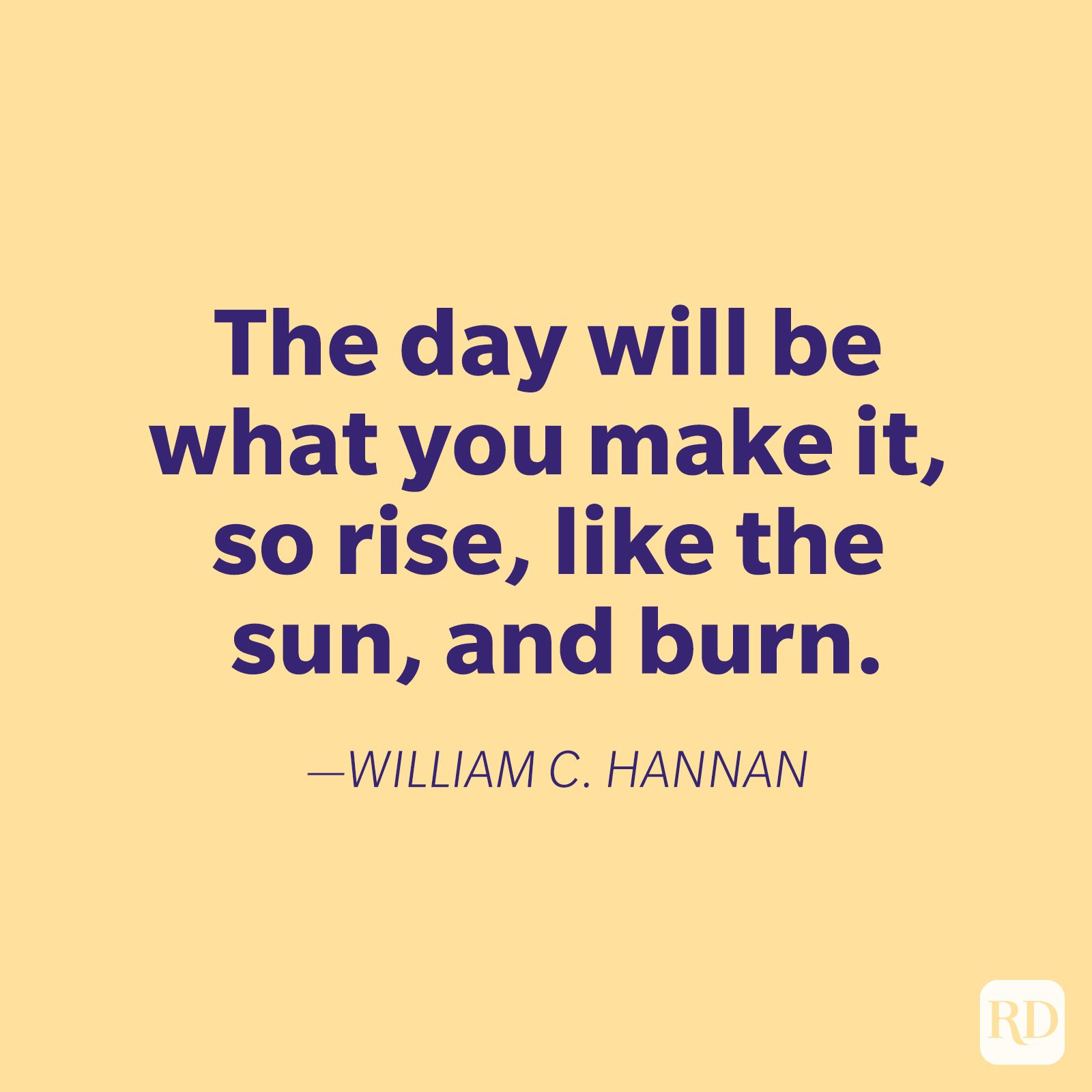 Text displays motivational message by William C. Hannan on a yellow background, encouraging personal empowerment and determination.