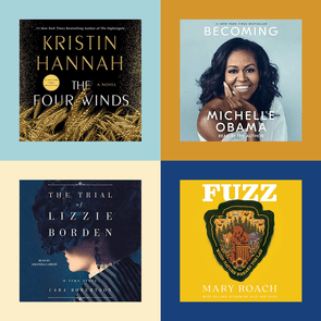 Four audiobook covers displayed in a grid. Titles: 