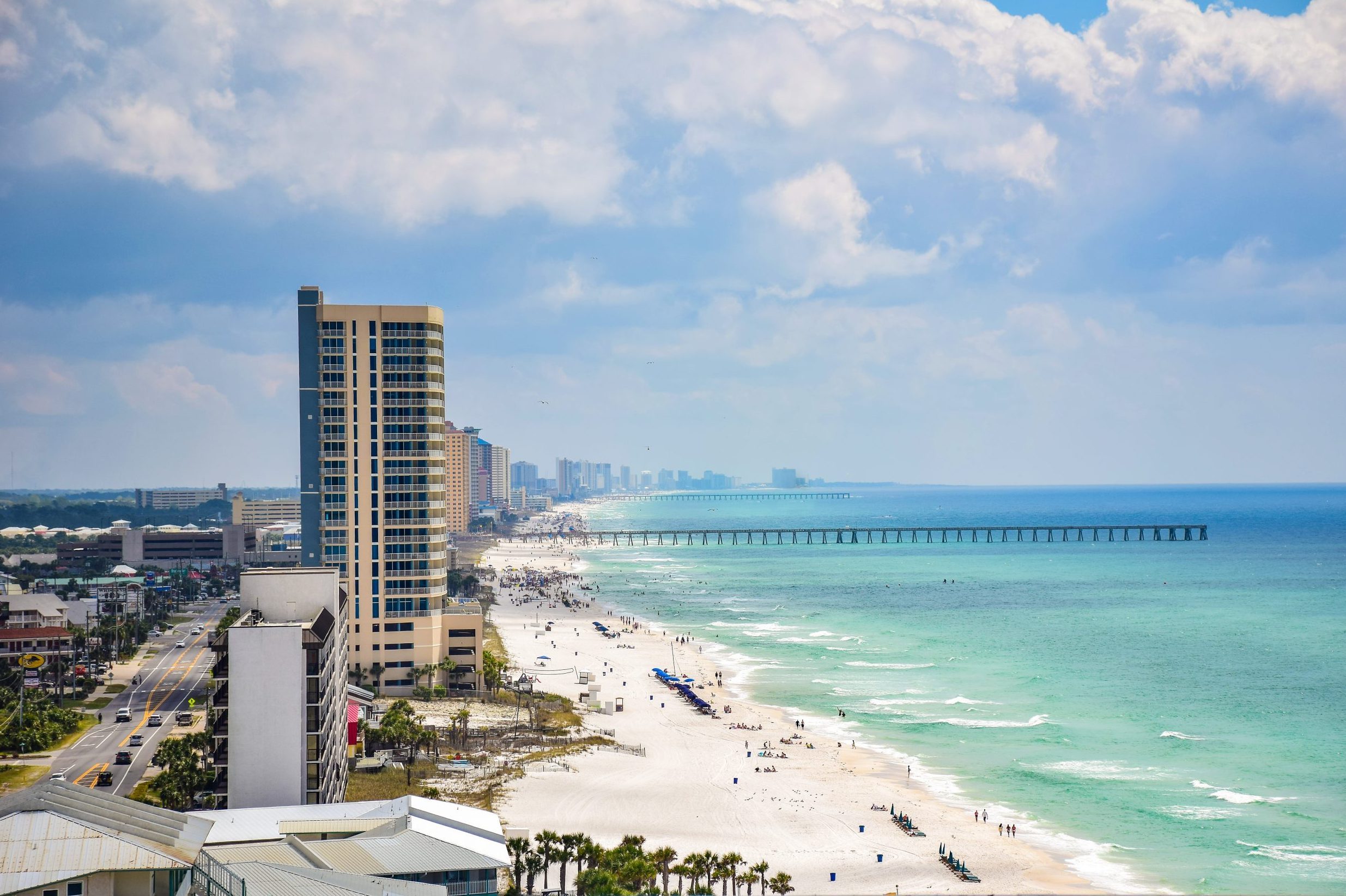 Drone Aerial Beach View of Panama City Beach, Florida, USA