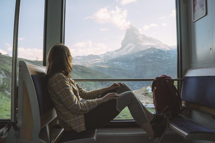 Woman traveling in Gornergrat train