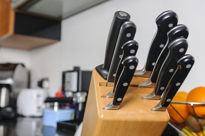 Set of quality Sabatier cooks knives in a modern kitchen