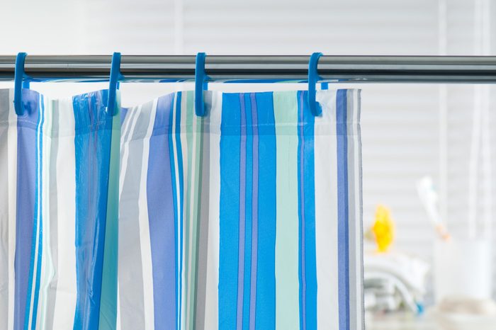 Close-up of a striped shower curtain