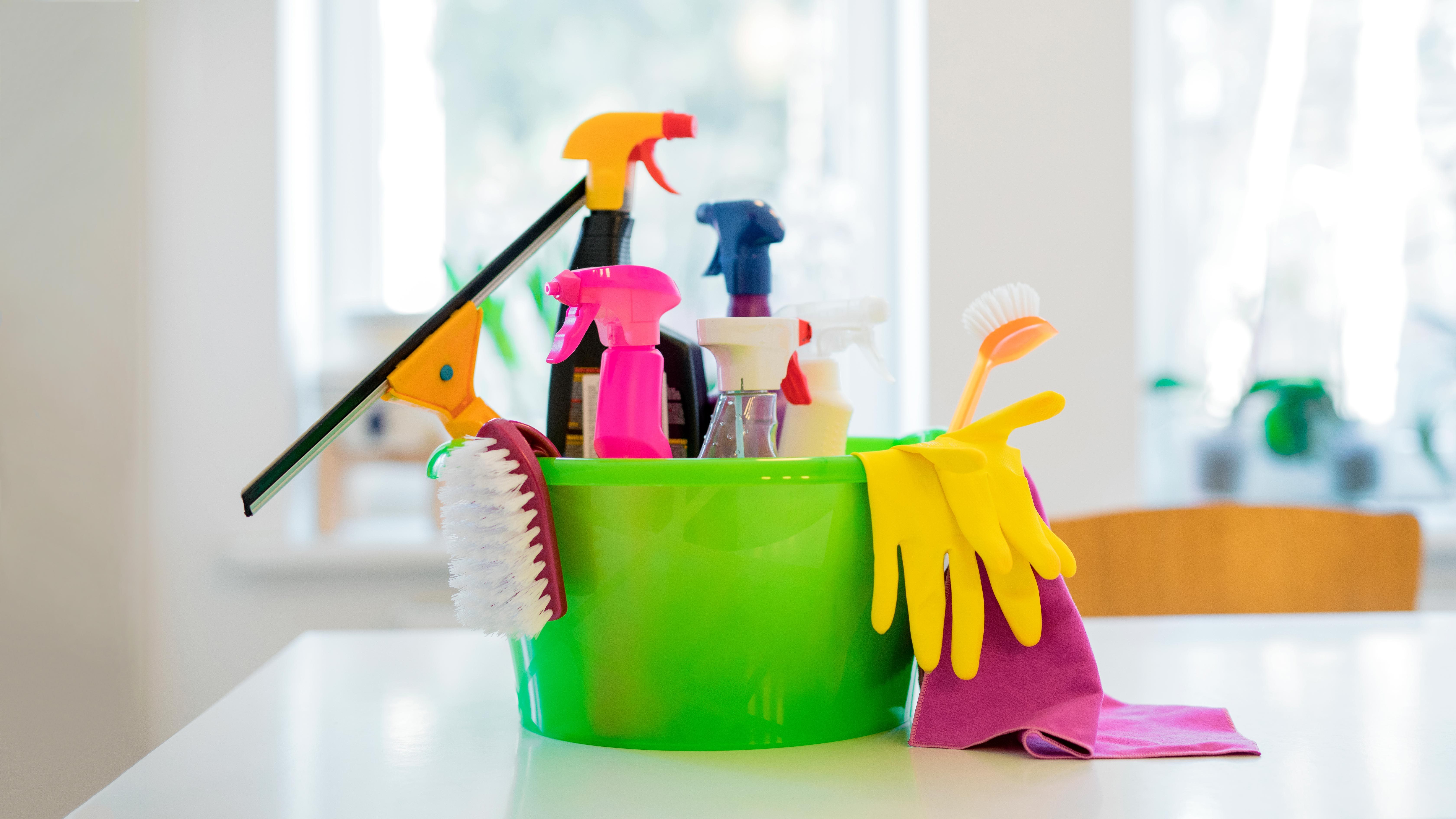 cleaning supples on the counter