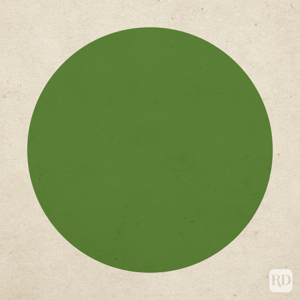 Green circle centered on a textured beige background, RD logo in the bottom right corner.