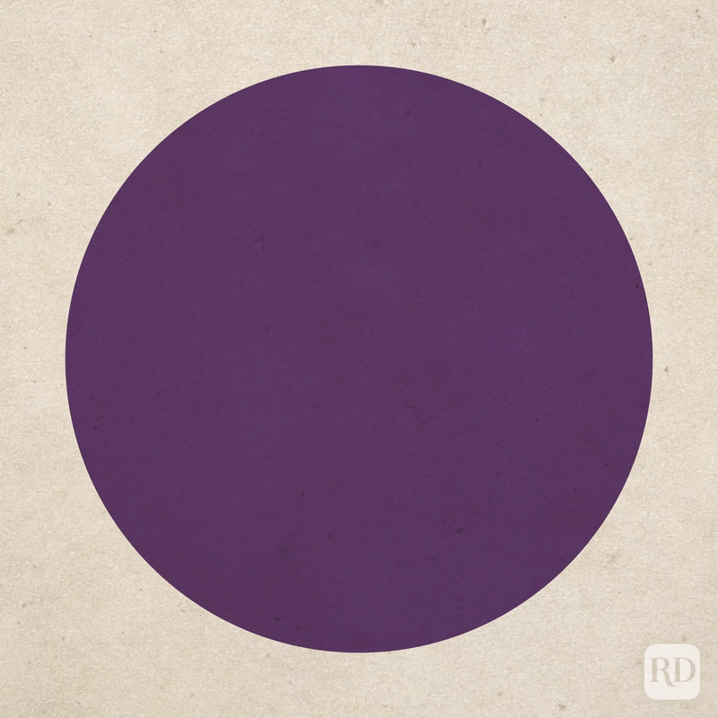 A large purple circle sits centered on a textured beige background, with a small "RD" logo in the bottom right corner.