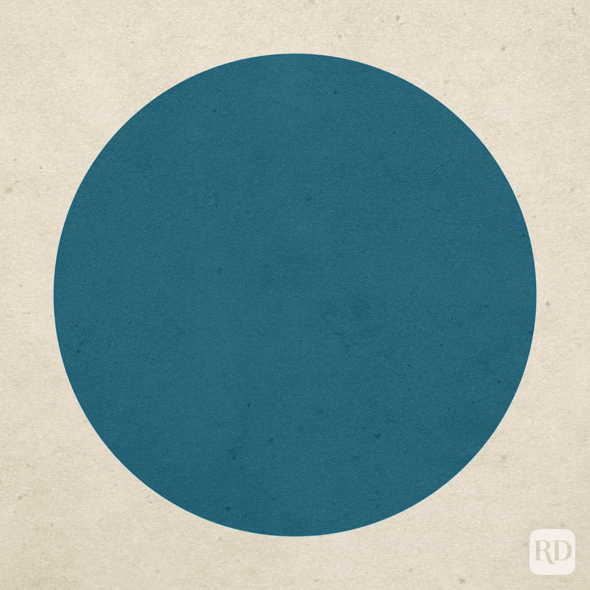 A duck walks with a light blue circle mimicking its movements in a beige background.
